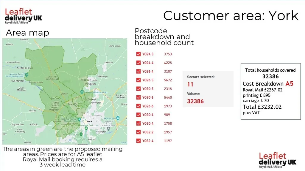 Area map for leaflet delivery